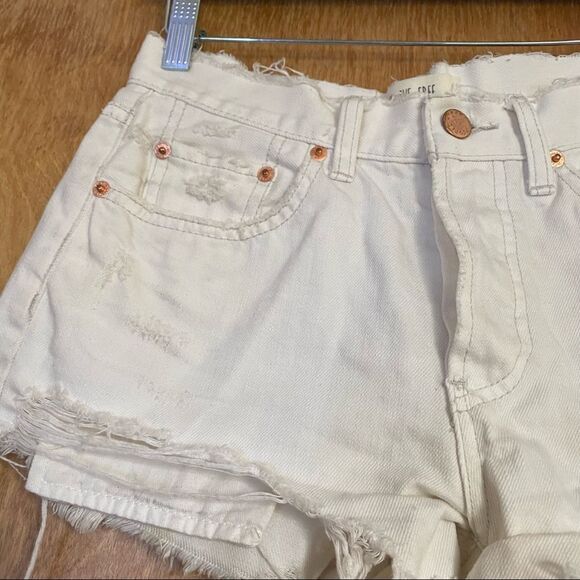 Free People White Distressed Boho Lace Jean Shorts - Picture 8 of 13